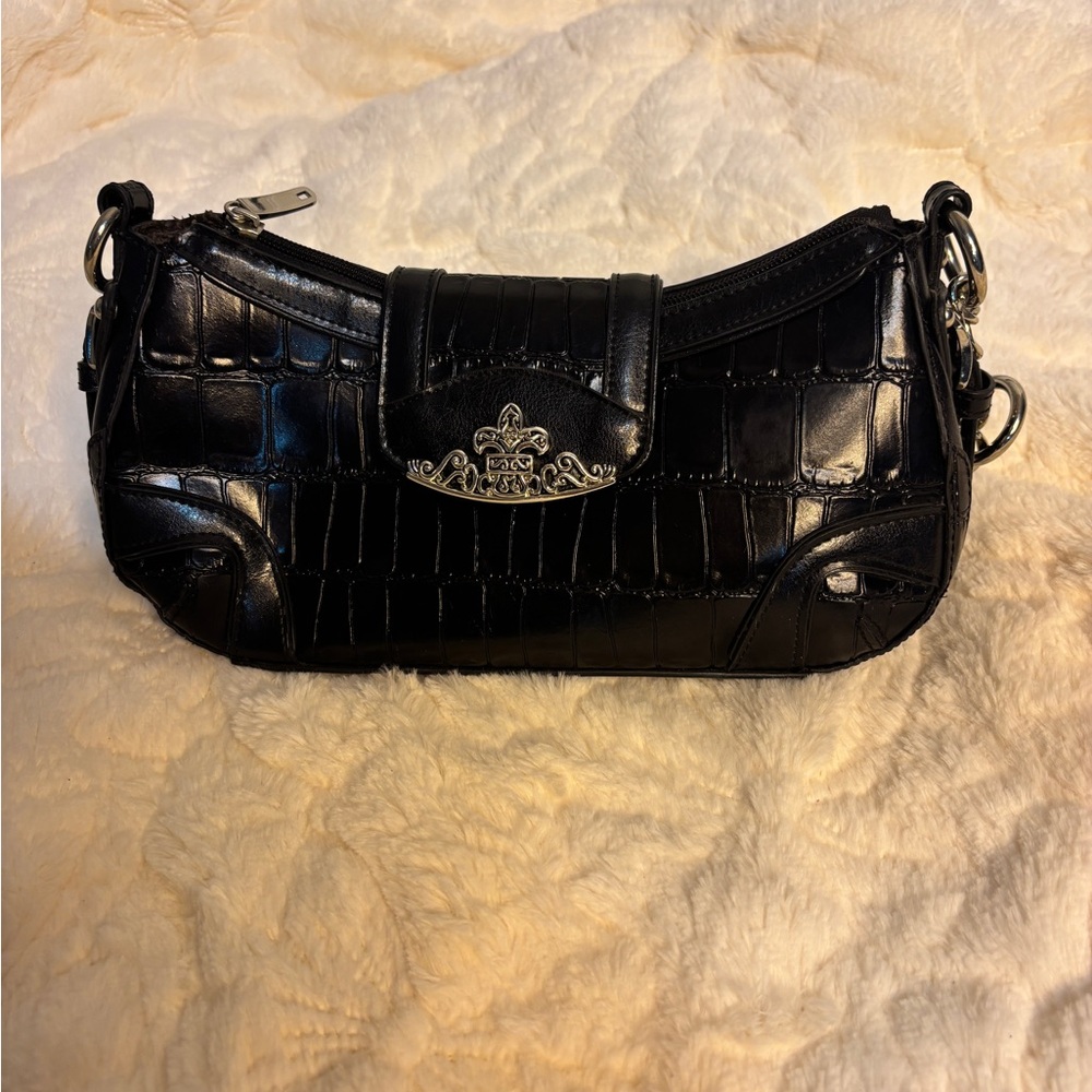 SOLD Black Crocodile Embossed Leather Shoulder Bag SOLD